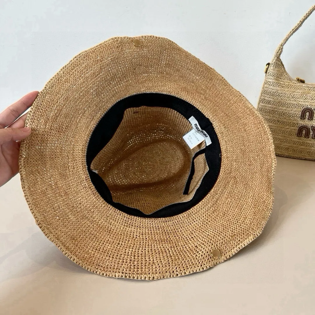 💰270¥ Miumiu official raffia hat, 2025 new sun hat, purely hand-crocheted, made with heavy work, head circumference 57cm, buy it and cherish it, the output is small