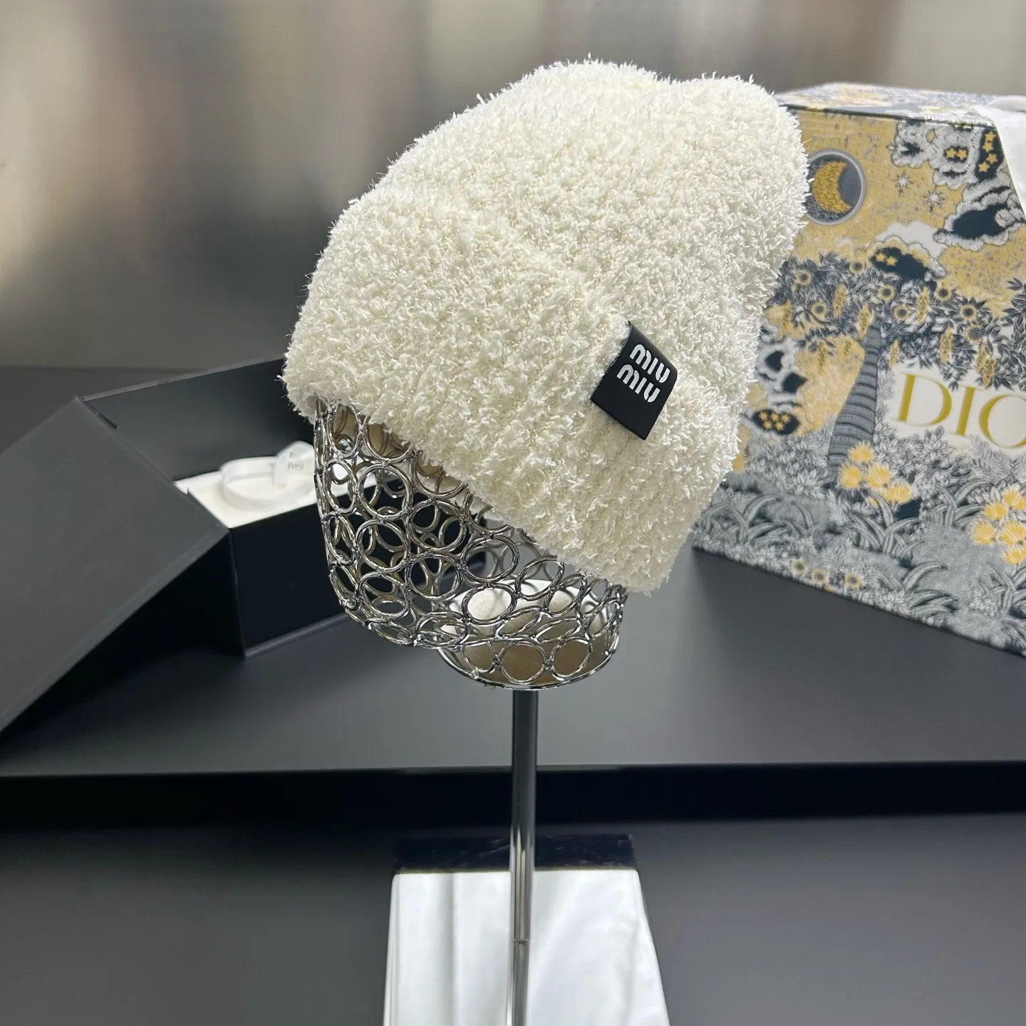 High-end bright silk woolen hat miumiu