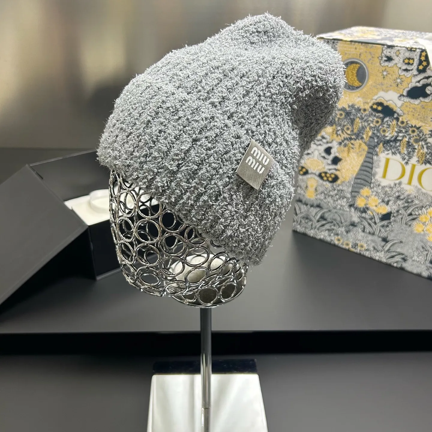 High-end bright silk woolen hat miumiu