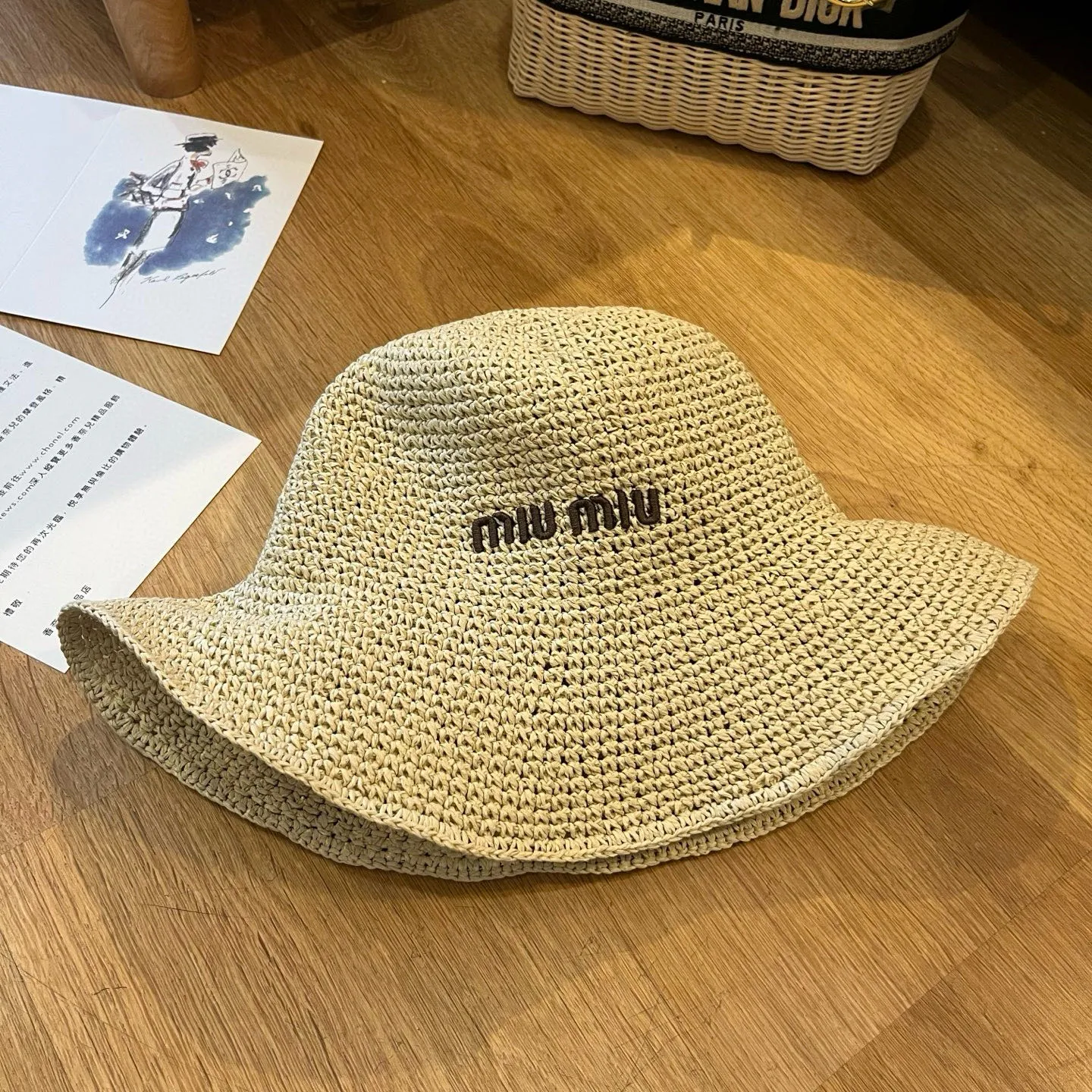 💰100¥ miumiu 2025 summer folding straw hat, pure crochet, head circumference 57cm, foldable