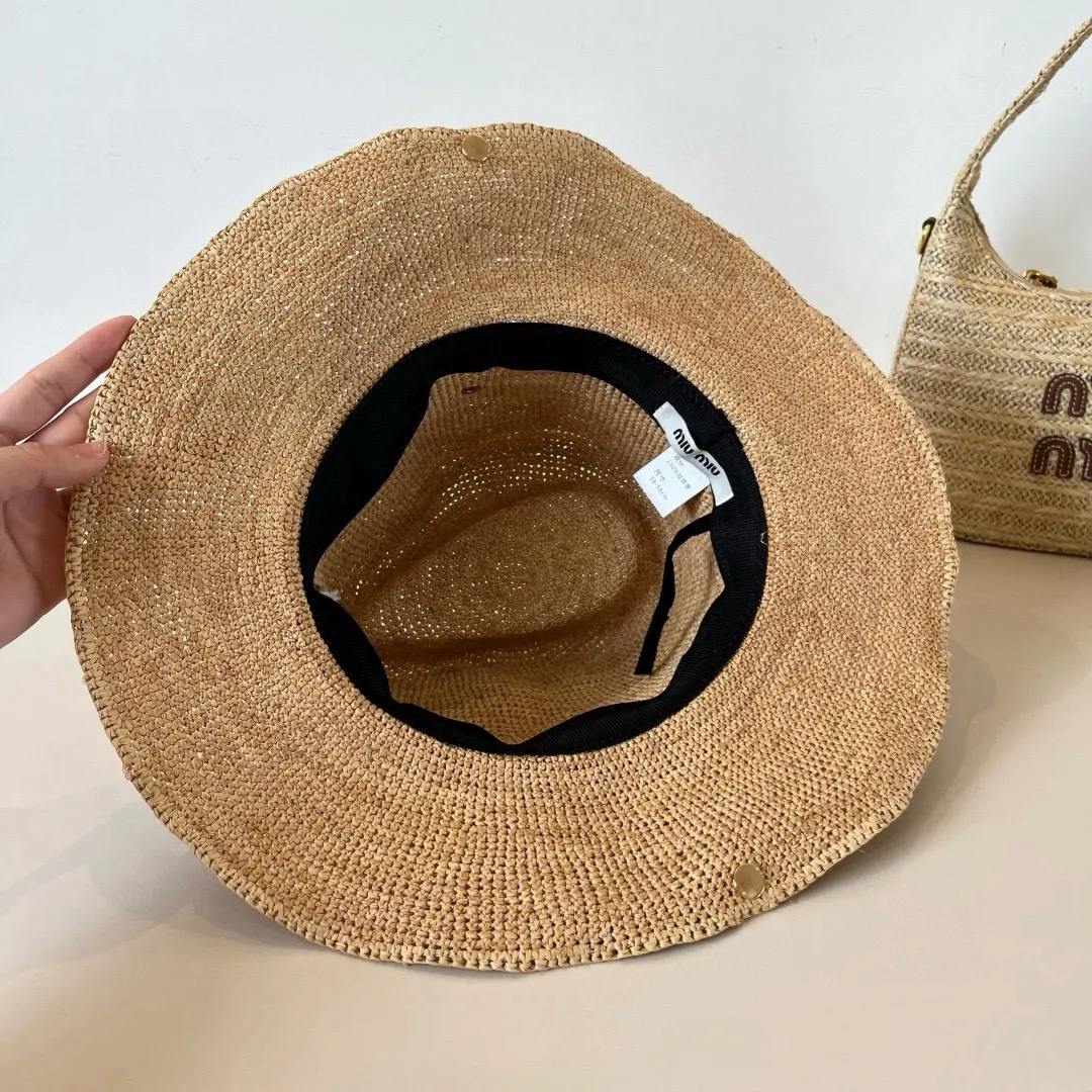 💰270¥ Miumiu official raffia hat, 2025 new sun hat, purely hand-crocheted, made with heavy work, head circumference 57cm, buy it and cherish it, the output is small