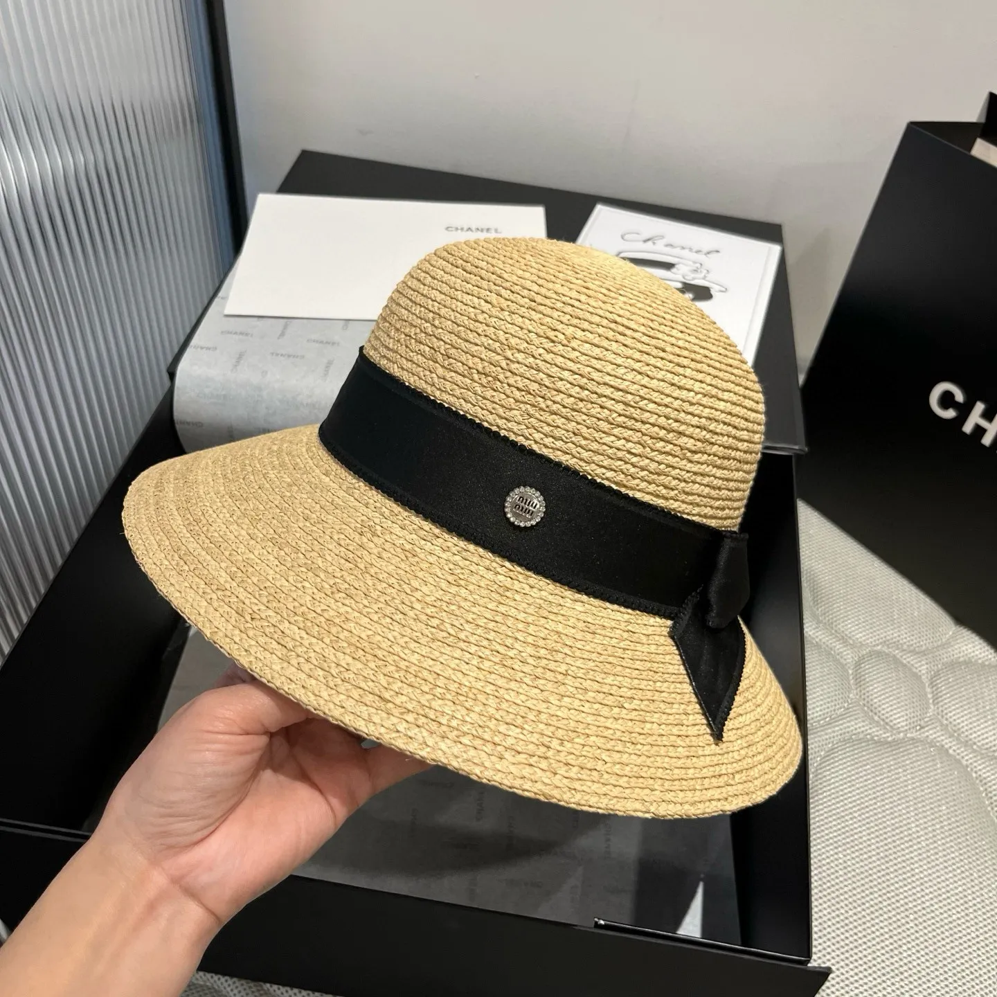 💰190¥ miumiu raffia basin hat, high-end customized basin hat, head circumference 57cm