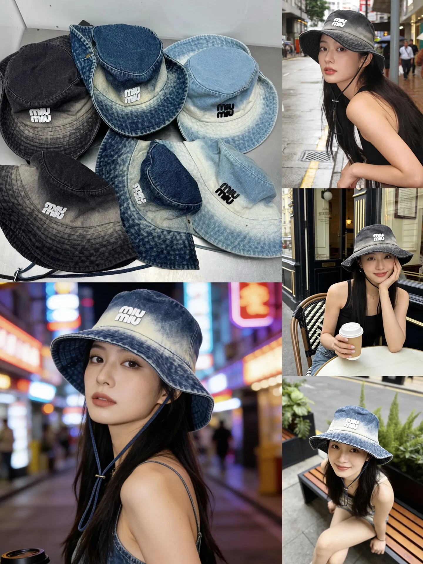 Miumiu spring and summer denim outdoor fisherman hat