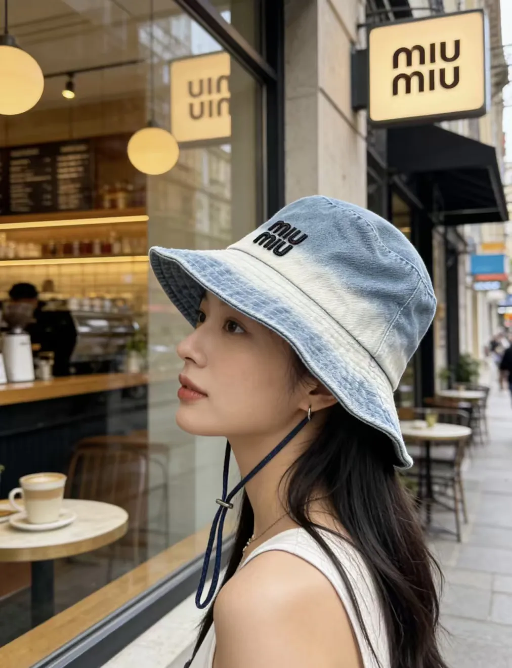 Miumiu spring and summer denim outdoor fisherman hat