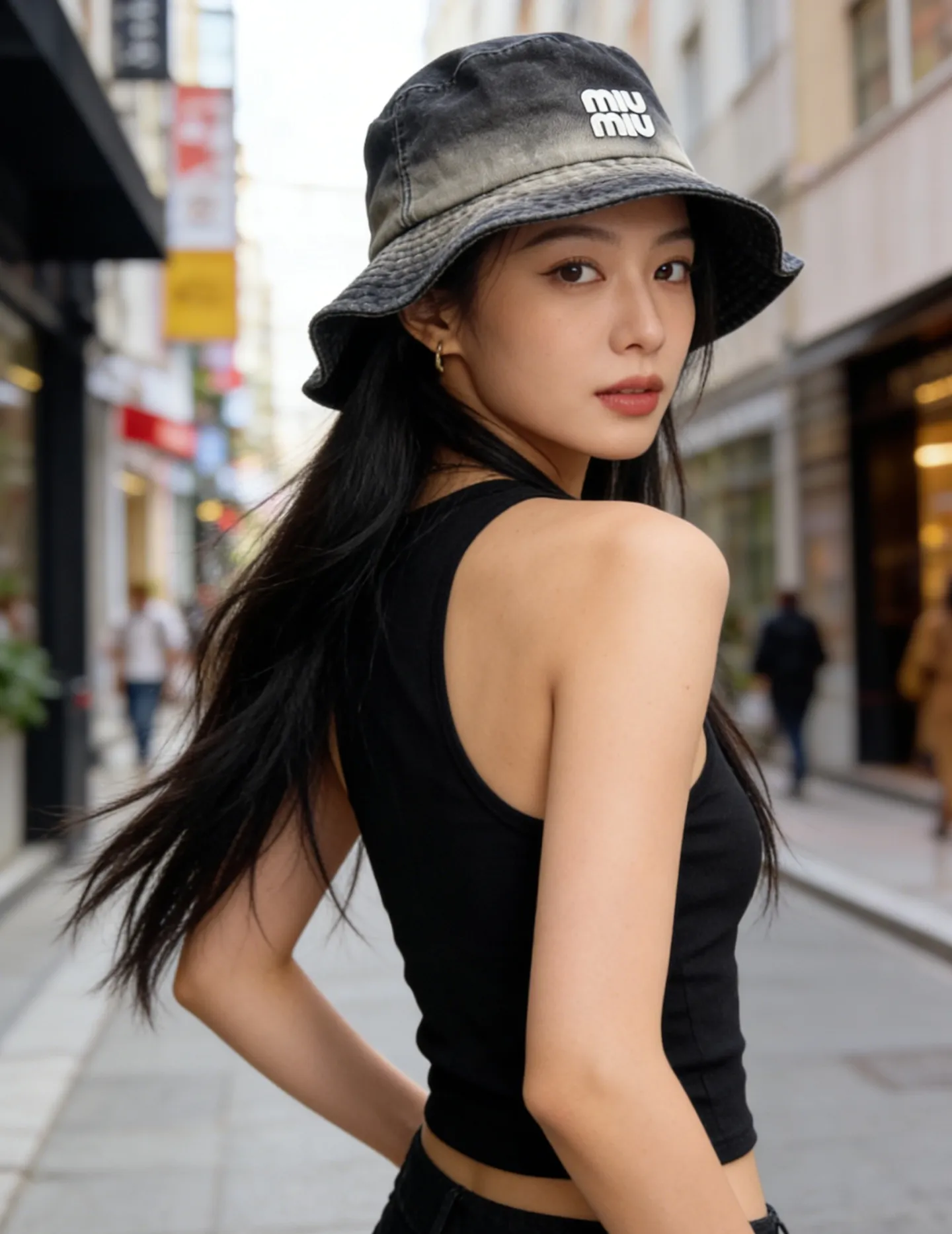 Miumiu spring and summer denim outdoor fisherman hat