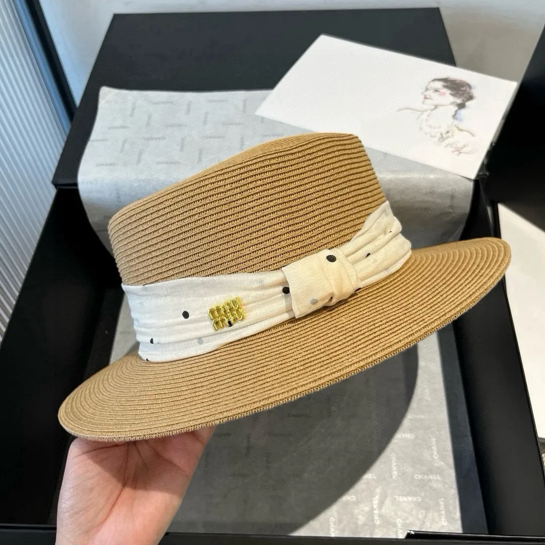 💰150¥ miumiu new flat-top sun hat, straw sun hat, head circumference 57cm