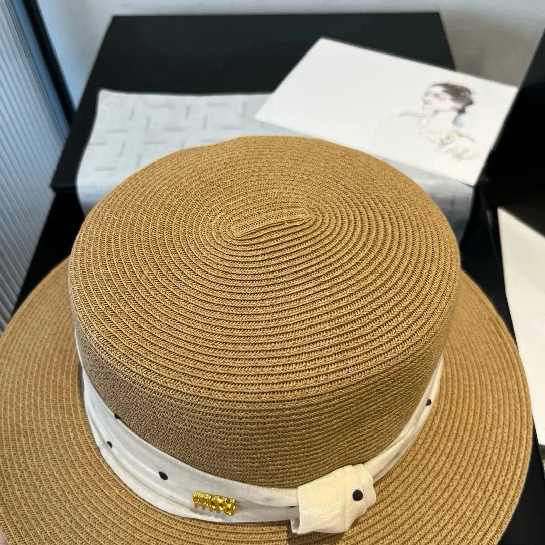 💰150¥ miumiu new flat-top sun hat, straw sun hat, head circumference 57cm