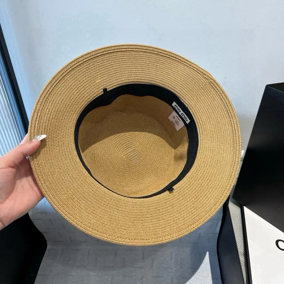 💰150¥ miumiu new flat-top sun hat, straw sun hat, head circumference 57cm