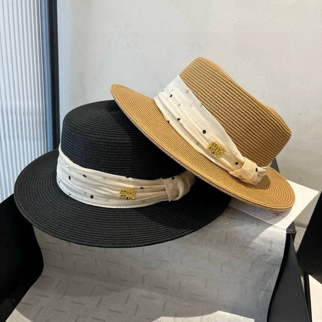 💰150¥ miumiu new flat-top sun hat, straw sun hat, head circumference 57cm