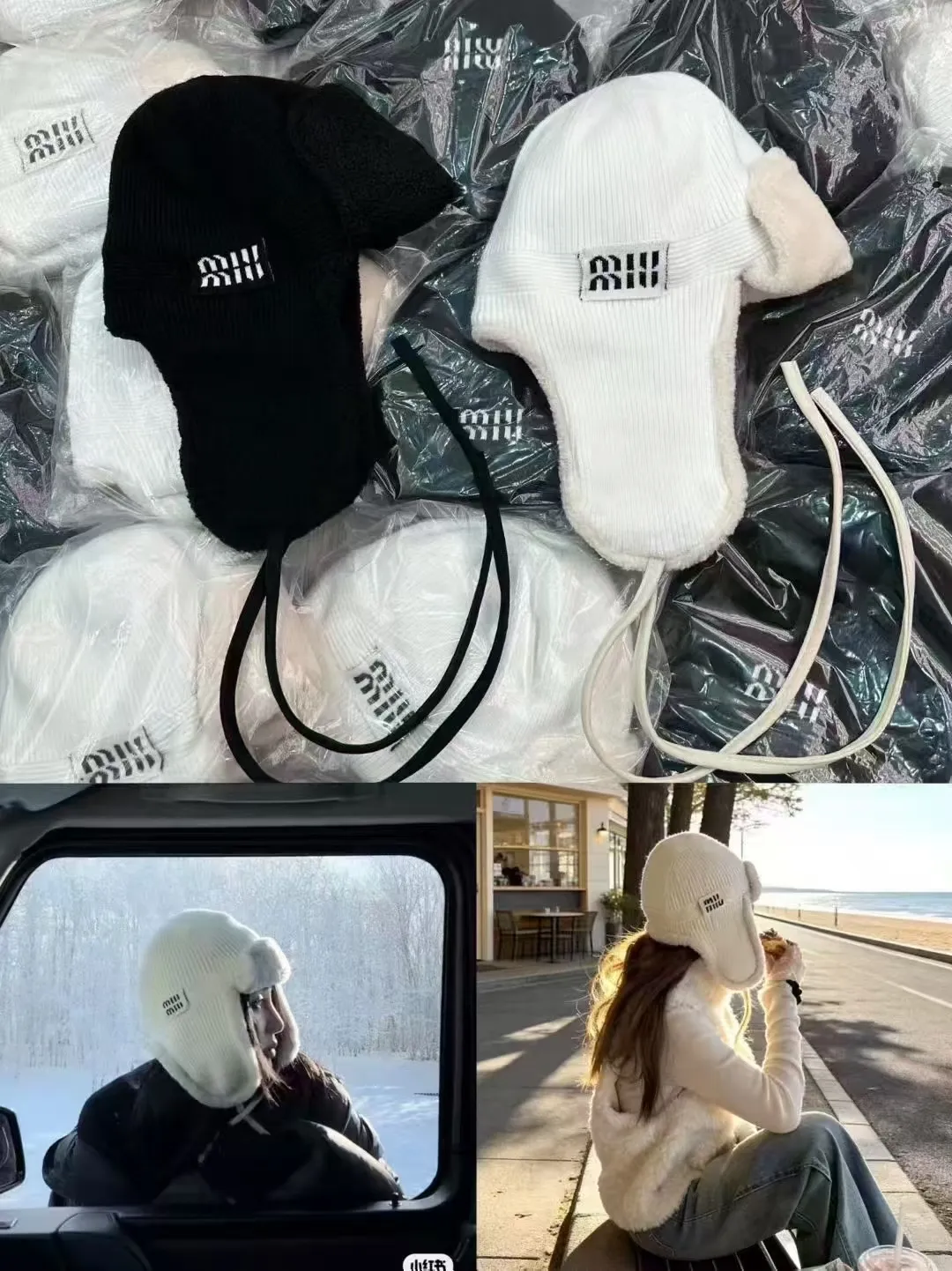 miumiu high version ear protection hat Lei Feng hat