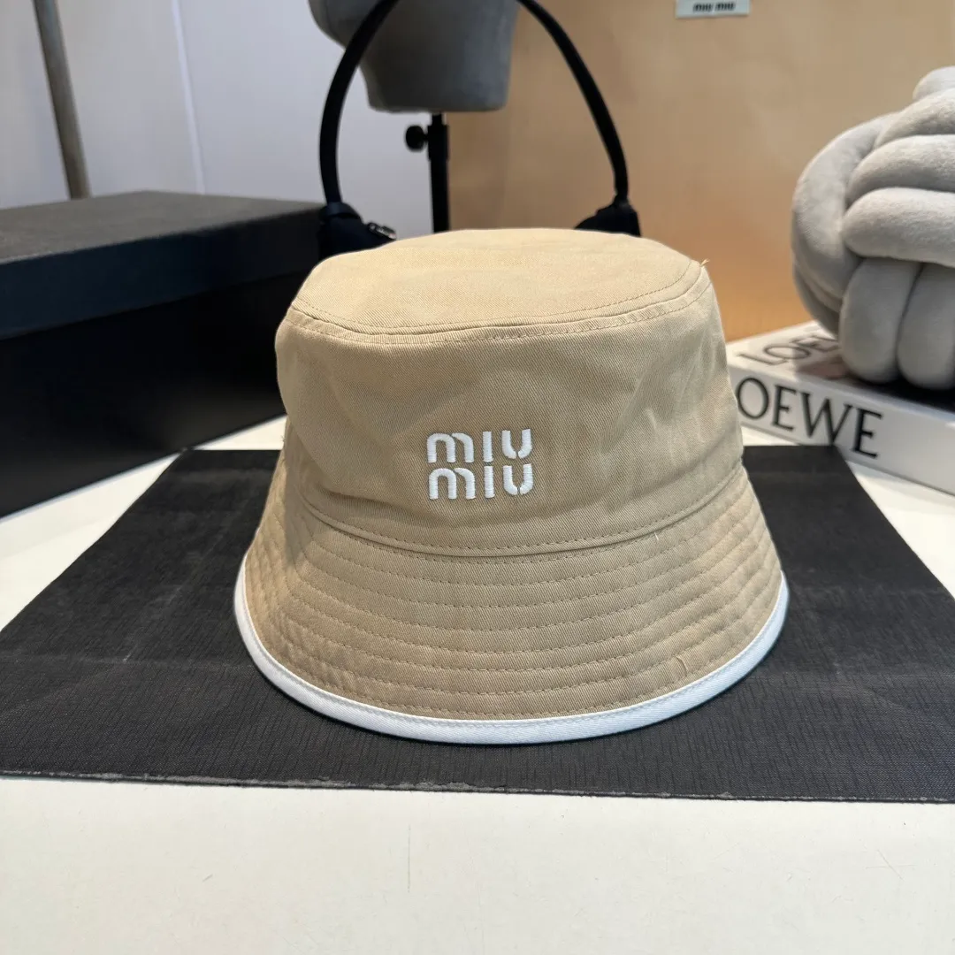P90 miumiu 24ss new canvas bucket hat double-sided college style bucket hat, fresh and artistic