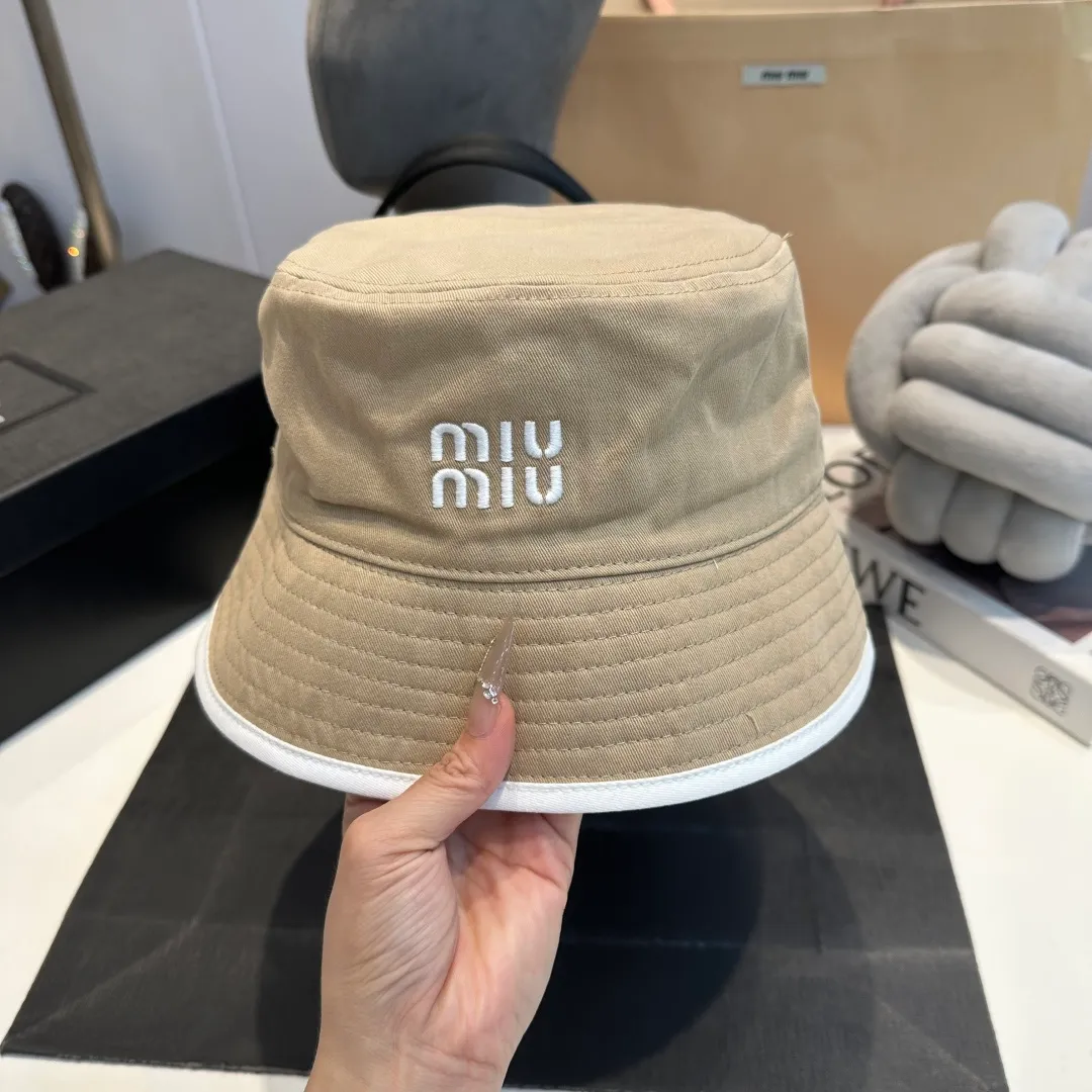 P90 miumiu 24ss new canvas bucket hat double-sided college style bucket hat, fresh and artistic