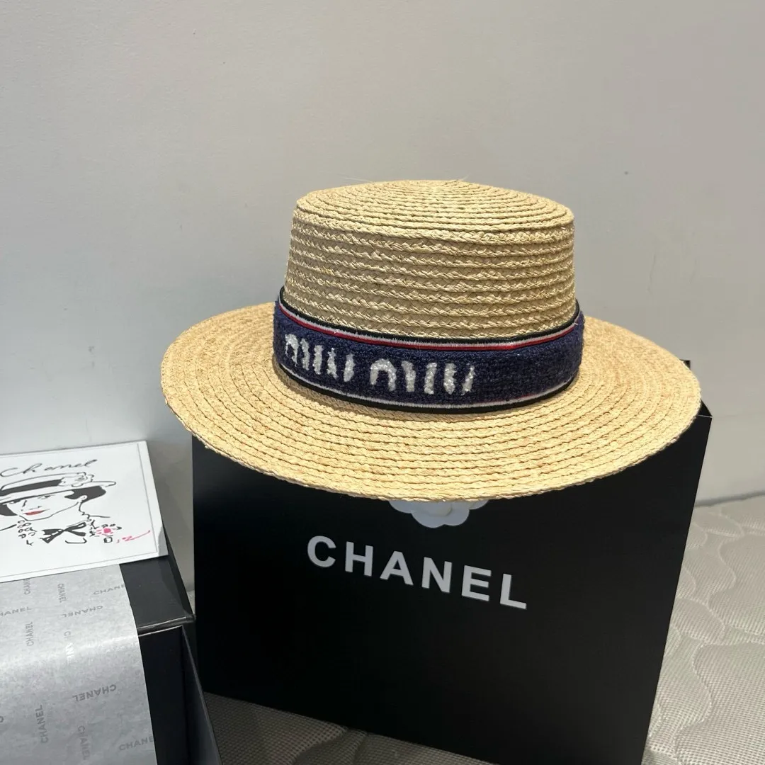 💰220¥ miumiu new straw hat, 23 new flat top hat, raffia straw hat, one to one customized version, head circumference about 57cm