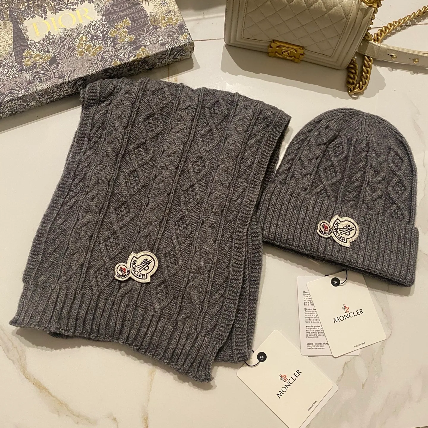 Moncler Mouth Covered Cashmere Suit Hat + Scarf