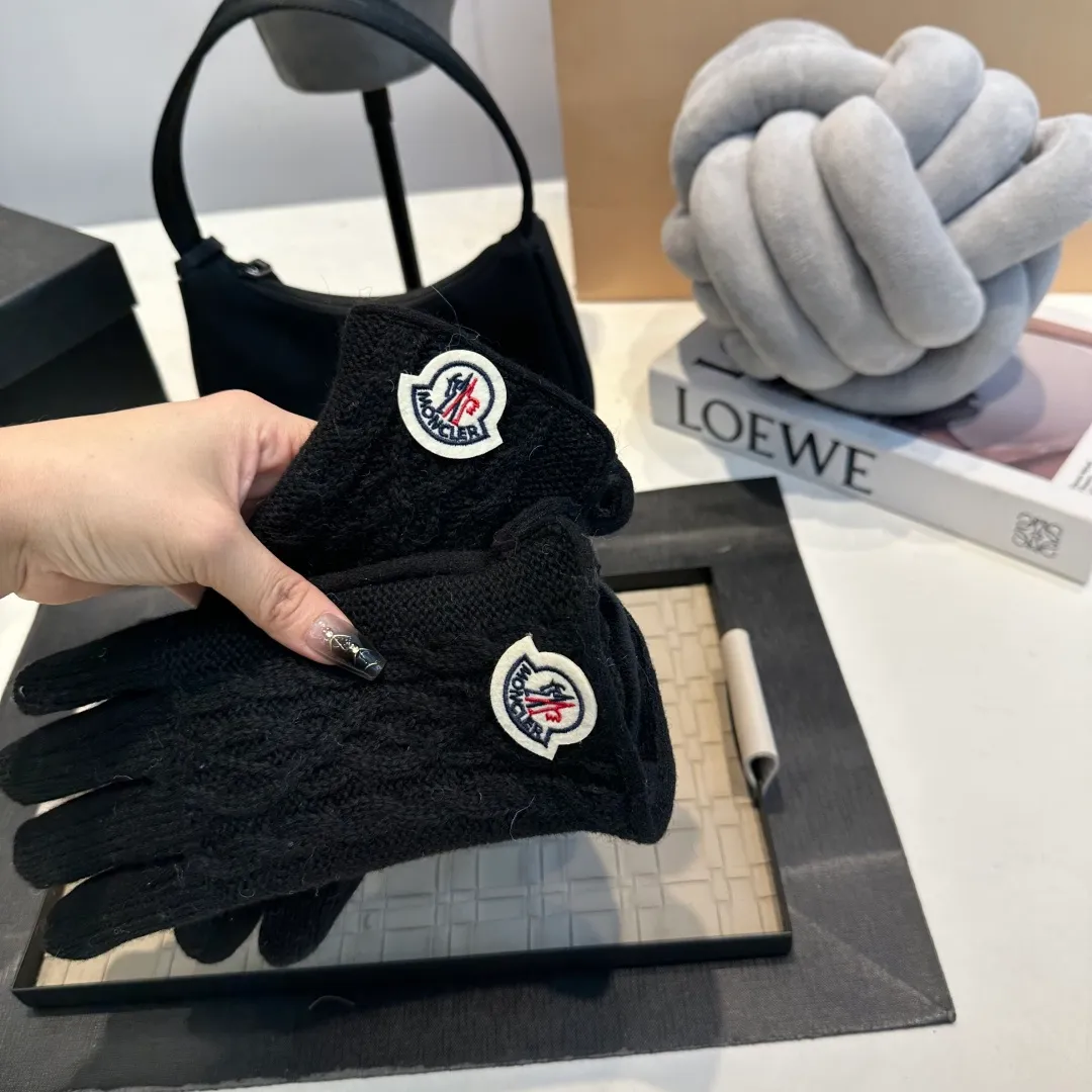 P60 Moncler Twist Wool Gloves Women's Winter Thickened Touch Screen Cycling Bike Protection from Cold and Warmth