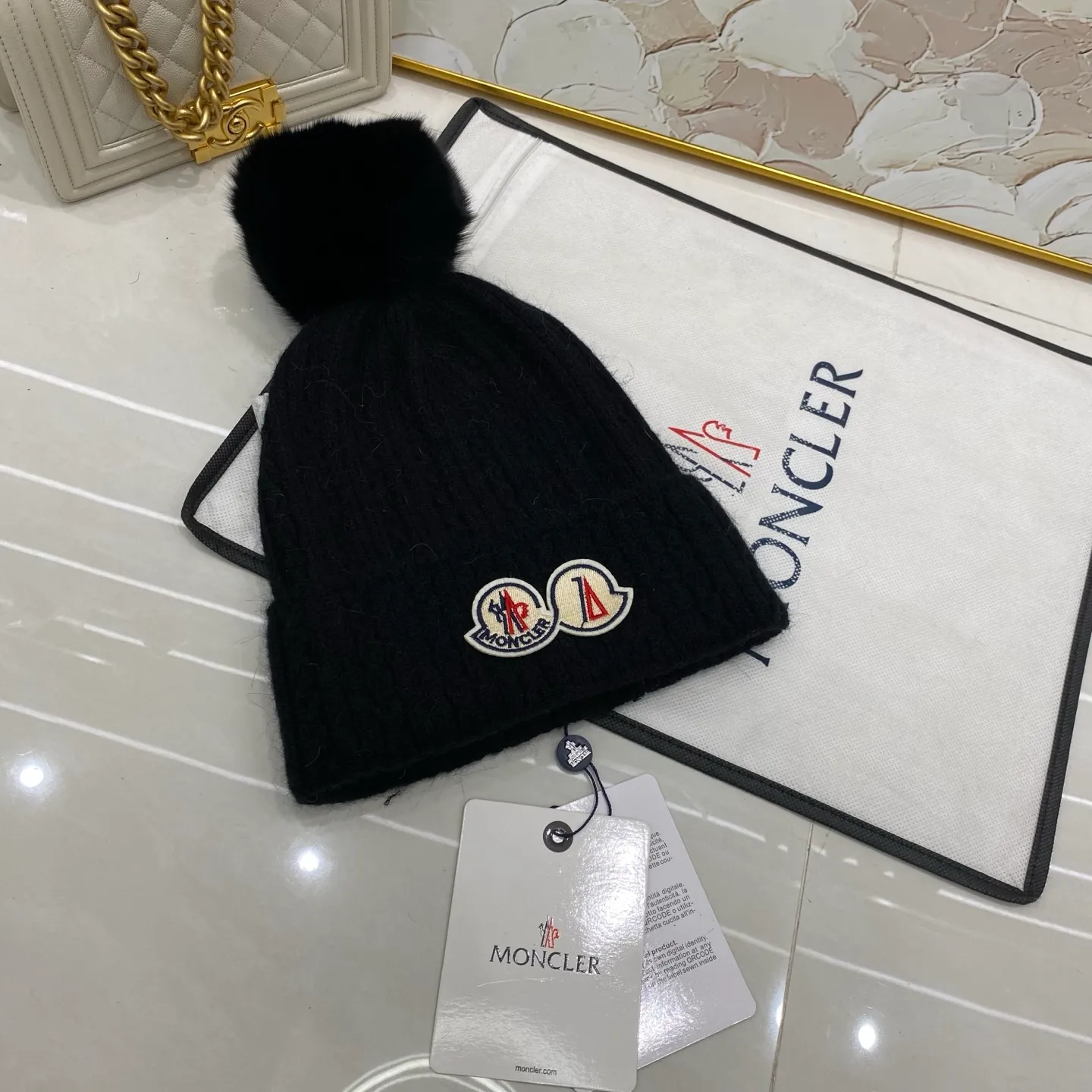 MONCLER rabbit hair twist knitted hat