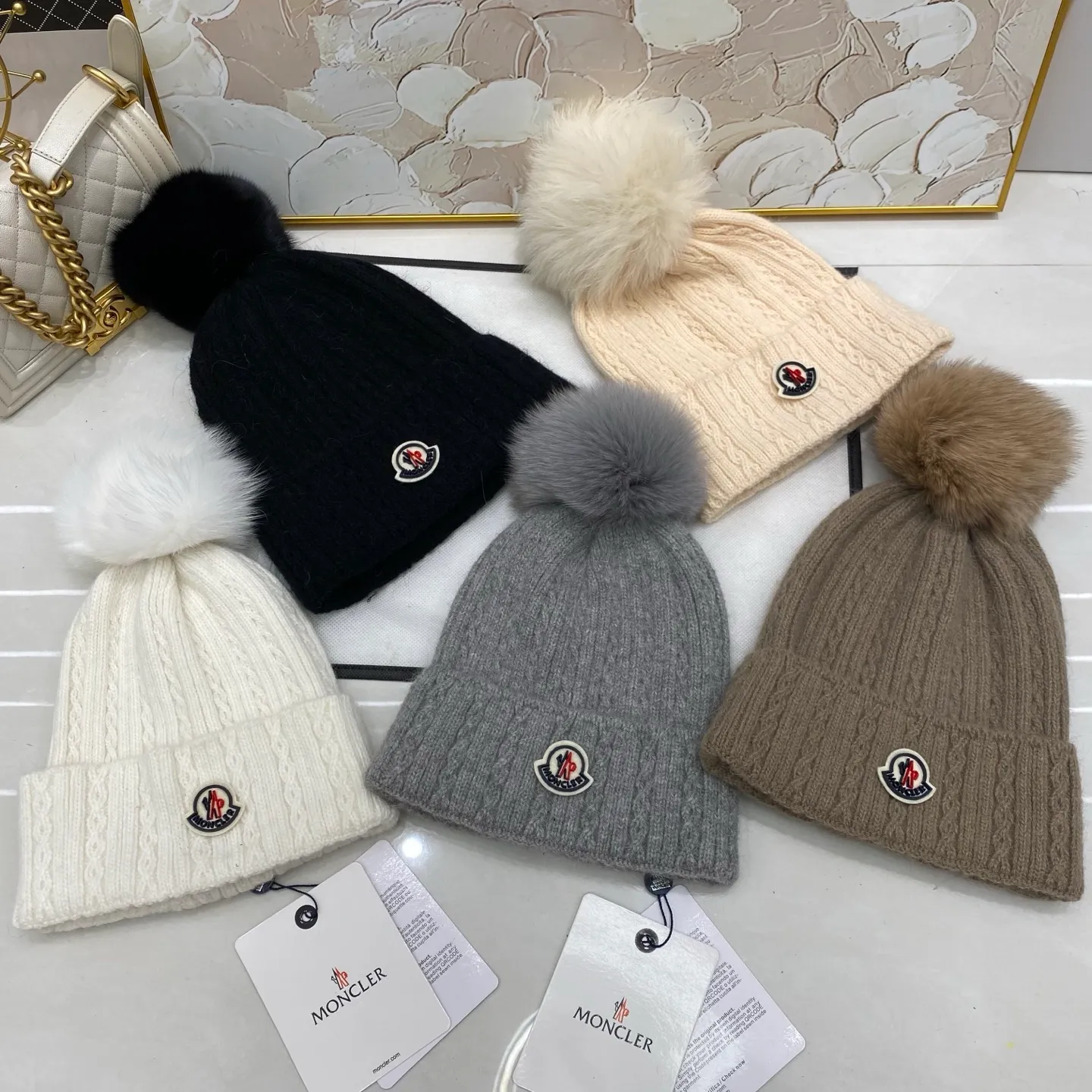 MONCLER rabbit hair twist knitted hat