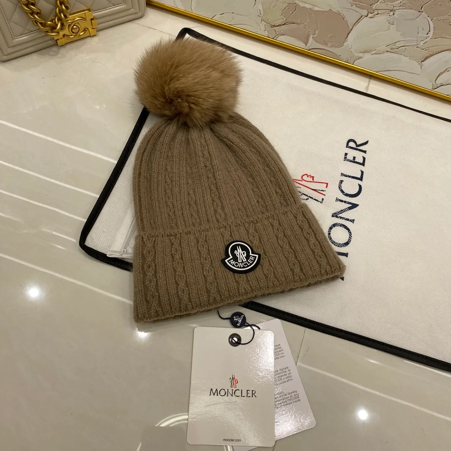 MONCLER rabbit hair twist knitted hat