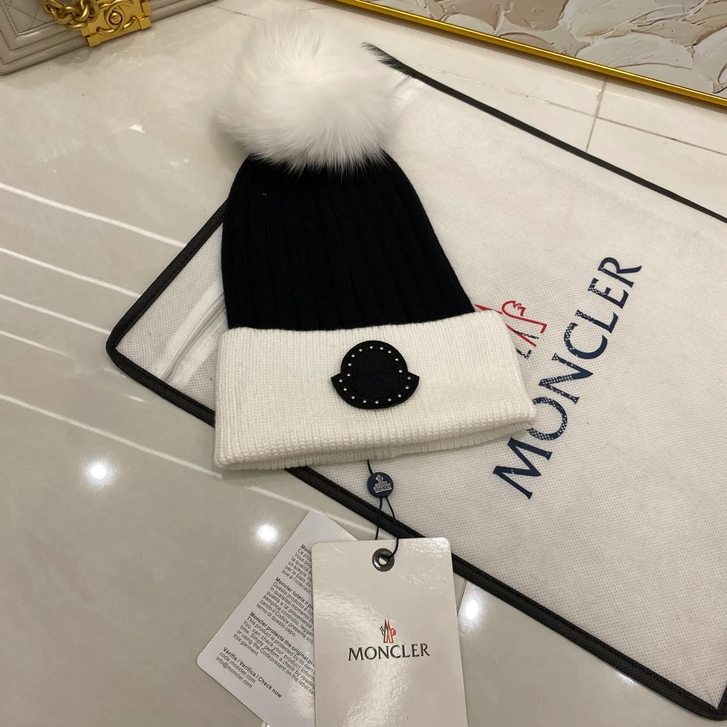 MONCLER rabbit fleece knitted hat