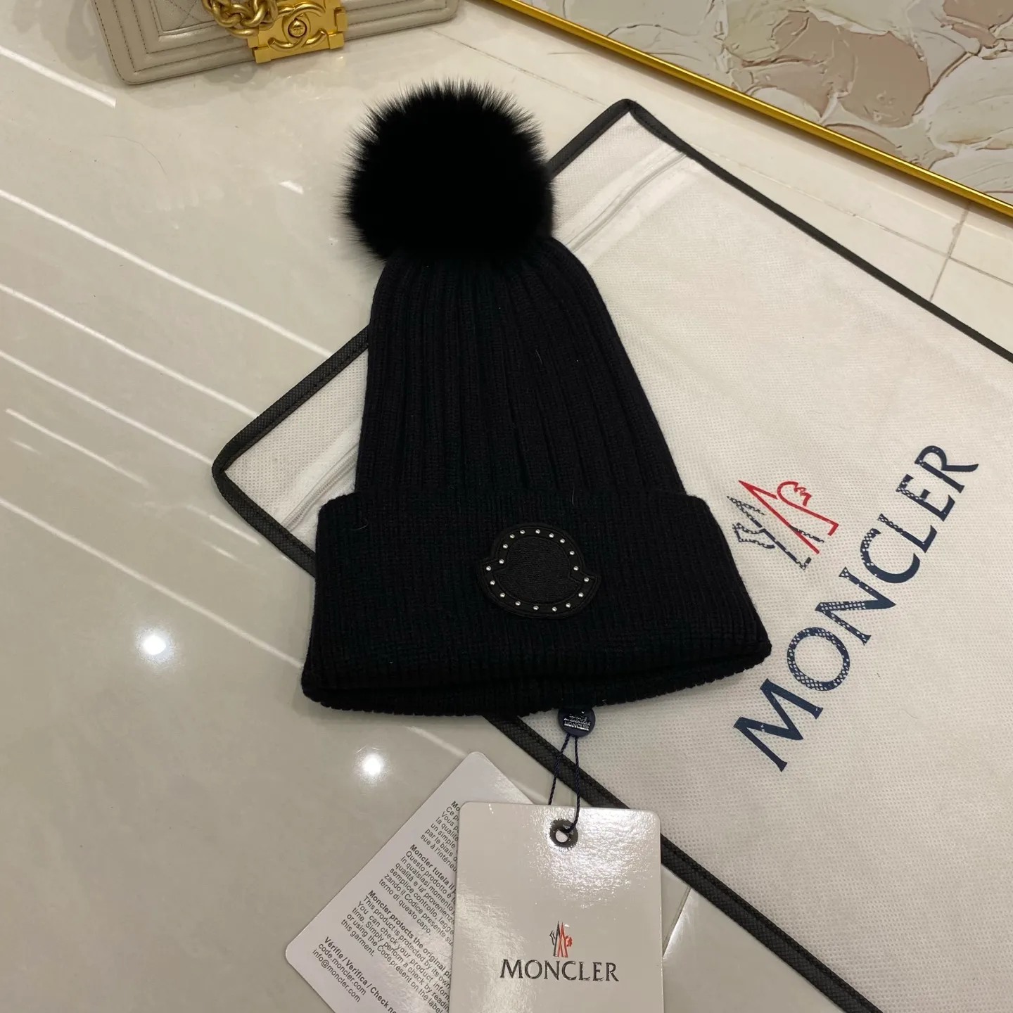 MONCLER rabbit fleece knitted hat