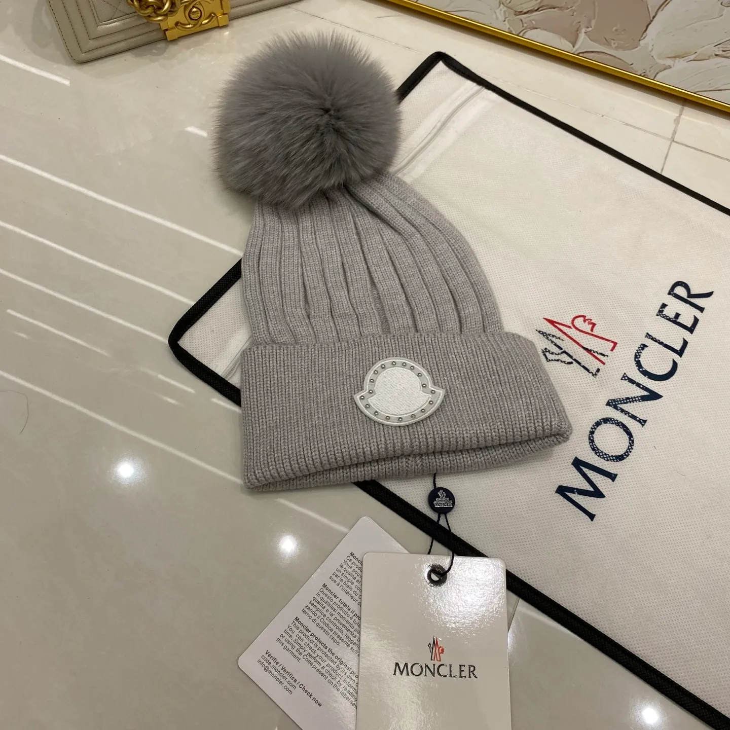 MONCLER rabbit fleece knitted hat