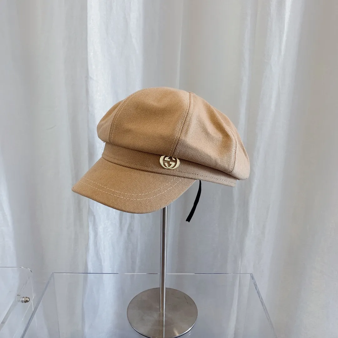 p80 Gucci 2021 autumn and winter new octagonal hat, pumpkin hat, art painter hat, toothpick pattern fabric, head circumference 57cm