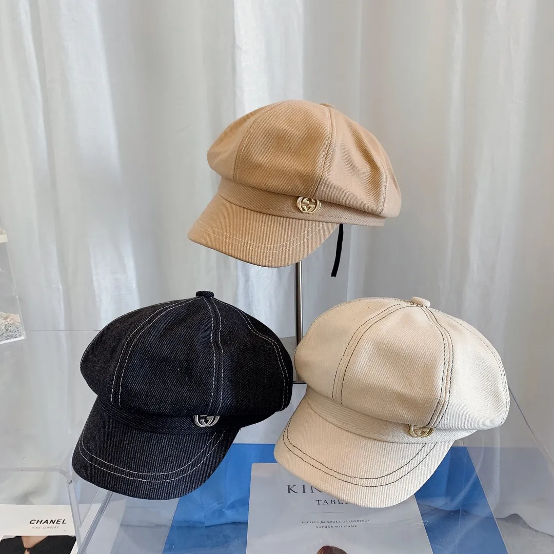p80 Gucci 2021 autumn and winter new octagonal hat, pumpkin hat, art painter hat, toothpick pattern fabric, head circumference 57cm