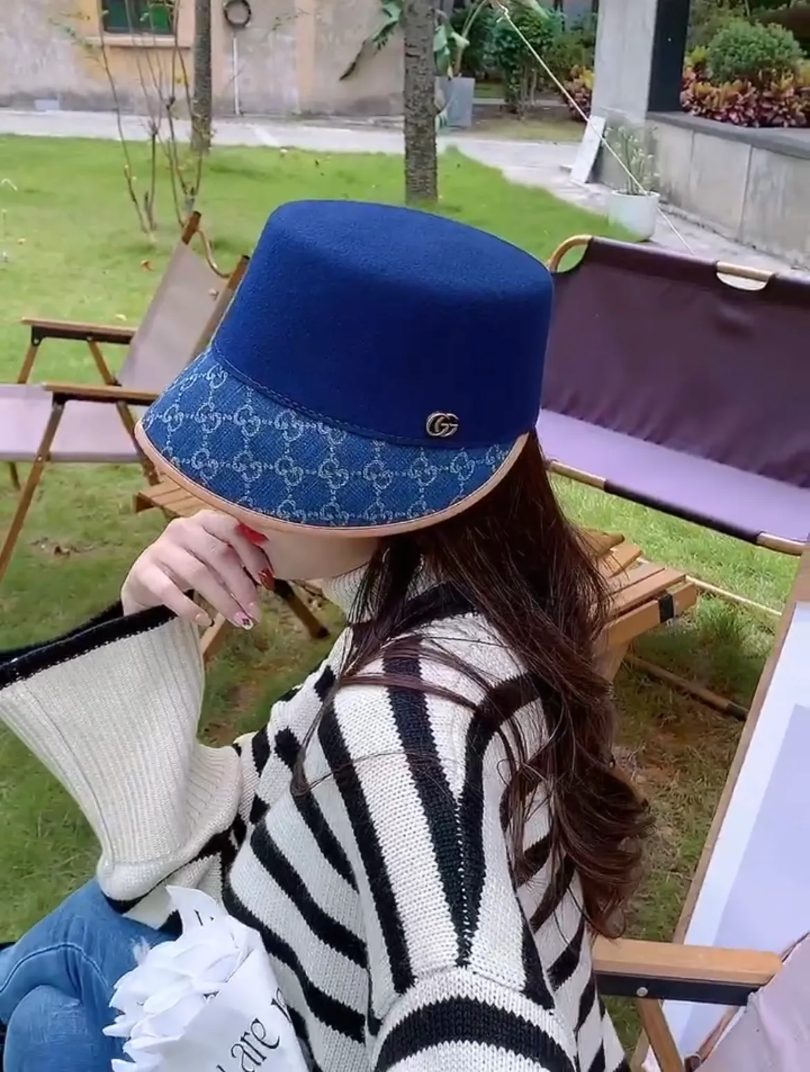 p140 Gucci 2021 autumn and winter new peaked cap, wool military cap, made of classic GG denim fabric, head circumference about 57cm,