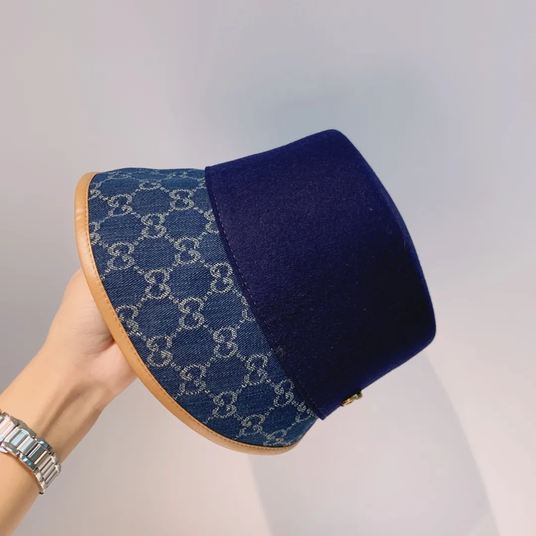 p140 Gucci 2021 autumn and winter new peaked cap, wool military cap, made of classic GG denim fabric, head circumference about 57cm,
