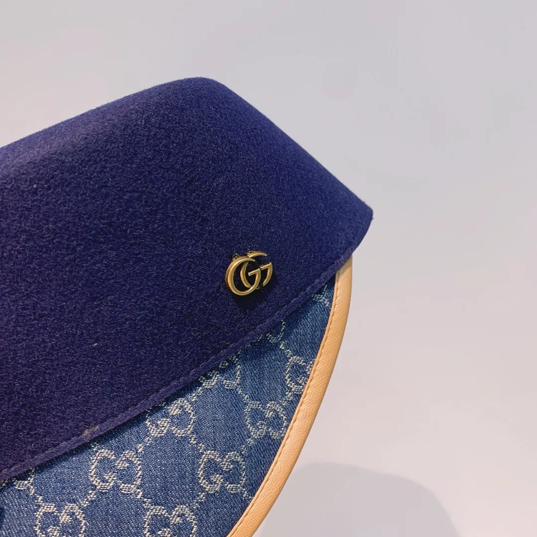 p140 Gucci 2021 autumn and winter new peaked cap, wool military cap, made of classic GG denim fabric, head circumference about 57cm,