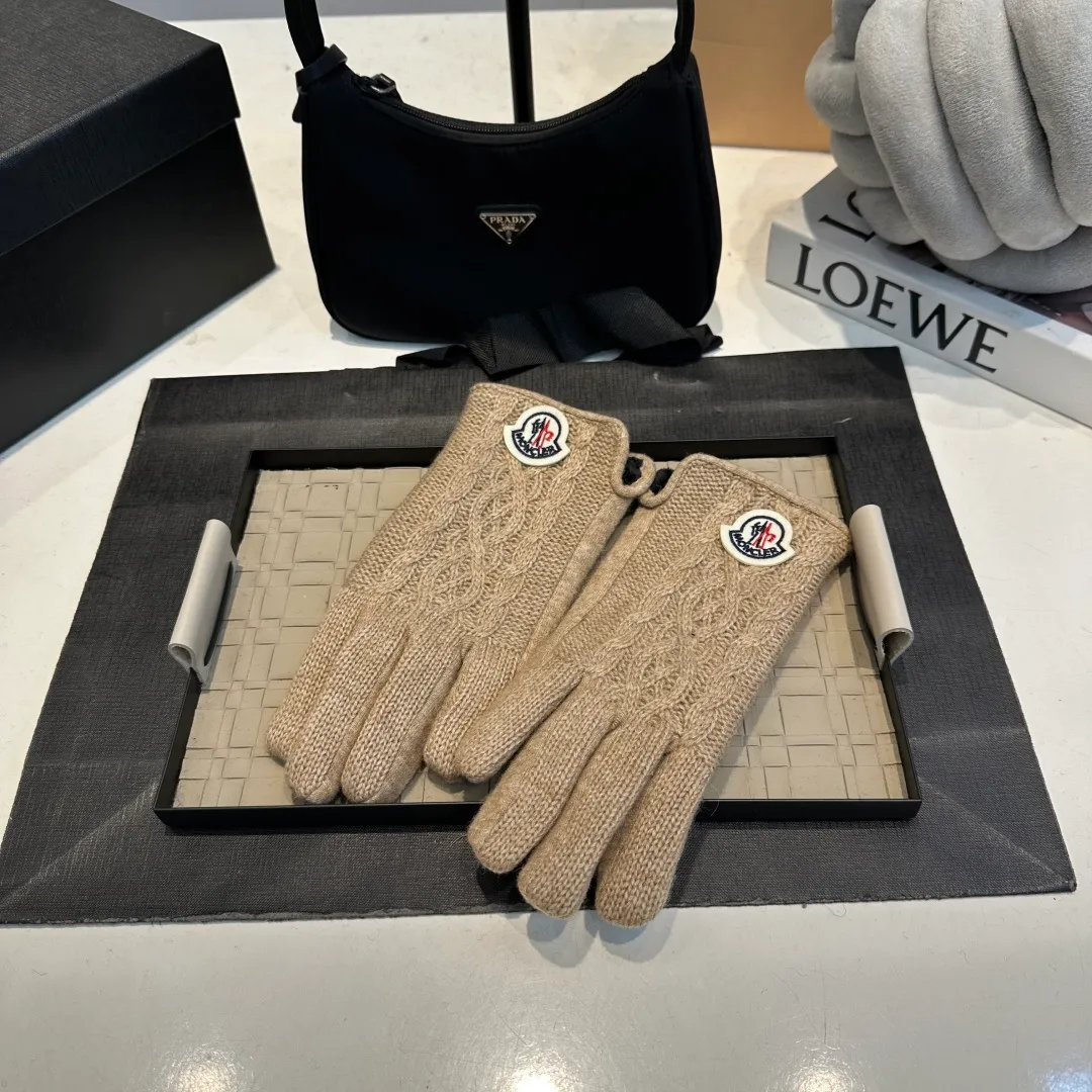 P60 Moncler Twist Wool Gloves Women's Winter Thickened Touch Screen Cycling Bike Protection from Cold and Warmth