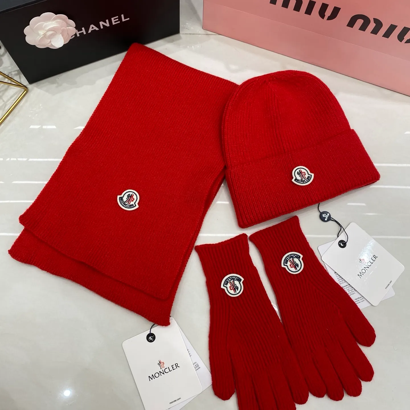 Moncler three-piece set cashmere knitted hat+scarf🧣+gloves🧤