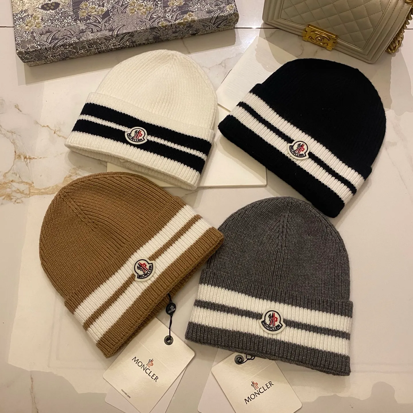 Moncler masked striped knitted hat