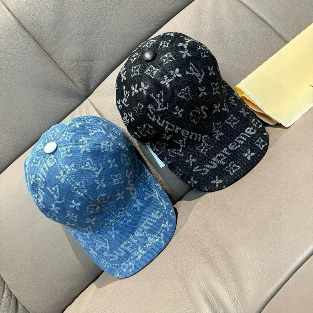 P90, LV*supreme cooperation model, popular version of the original baseball cap, 1:1 mold customization, original jacquard denim fabric + first layer of cowhide, meticulous and perfect workmanship, excellent quality, basic head circumference 56, adjustable patches.