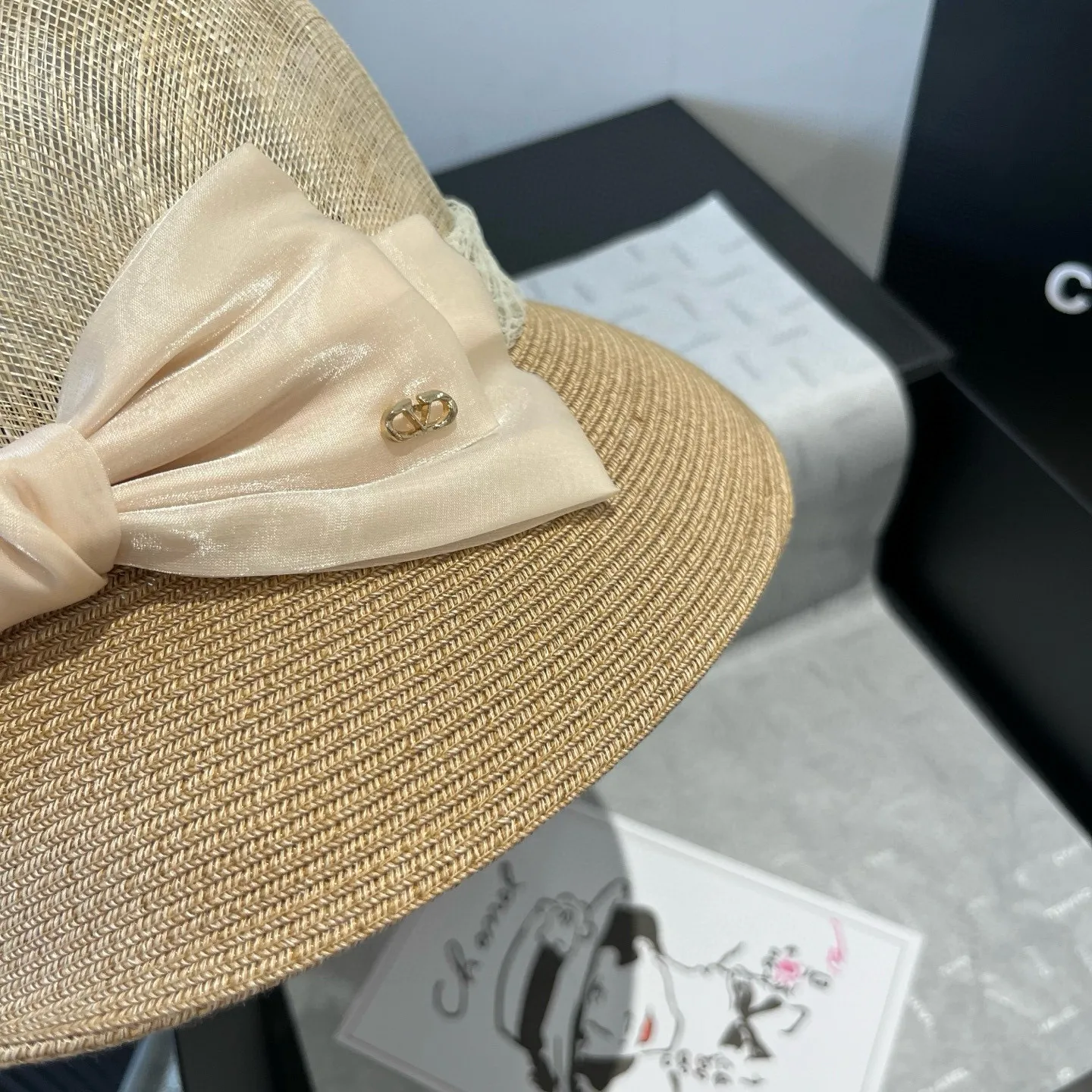 💰200¥ Valentino VELNTINO linen hat, curled top hat, head circumference 57cm