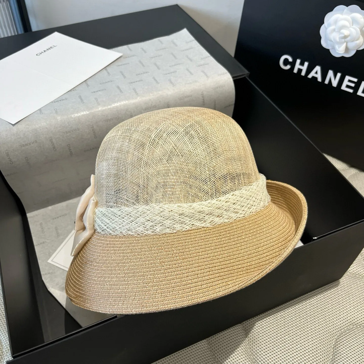 💰200¥ Valentino VELNTINO linen hat, curled top hat, head circumference 57cm