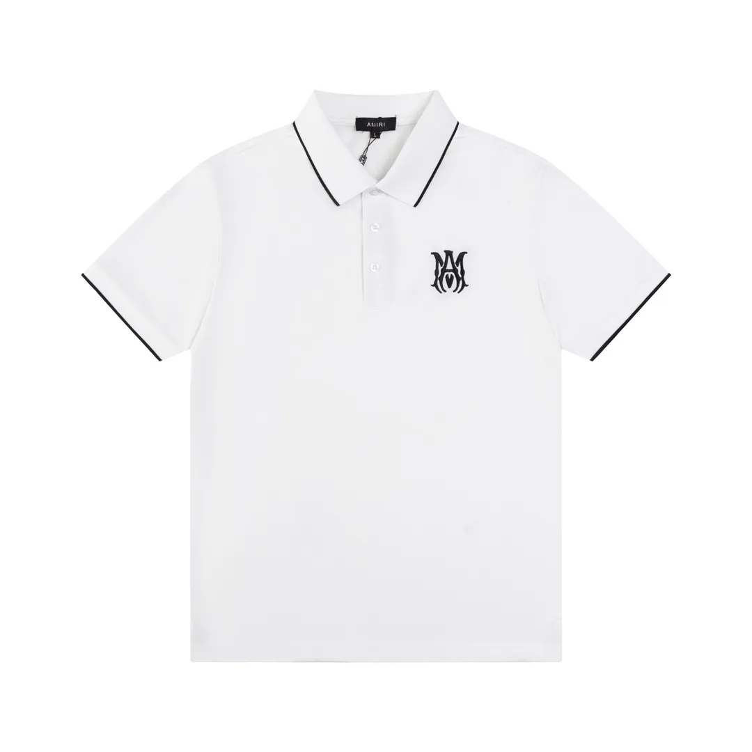 P180 AMIRI/Amiri, the American fashion brand's 2025 spring and summer Polo shirt, the same style is sold at the counter, customized fabrics, excellent texture, contrasting color splicing, ready-made clothes with stylish drapes, comfortable to wear and skin-friendly, heavy workmanship to create the original logo, complete three labels, excellent upper body effect, original purchase, a must-have for men's wardrobe. Color: White Size: M-3XL