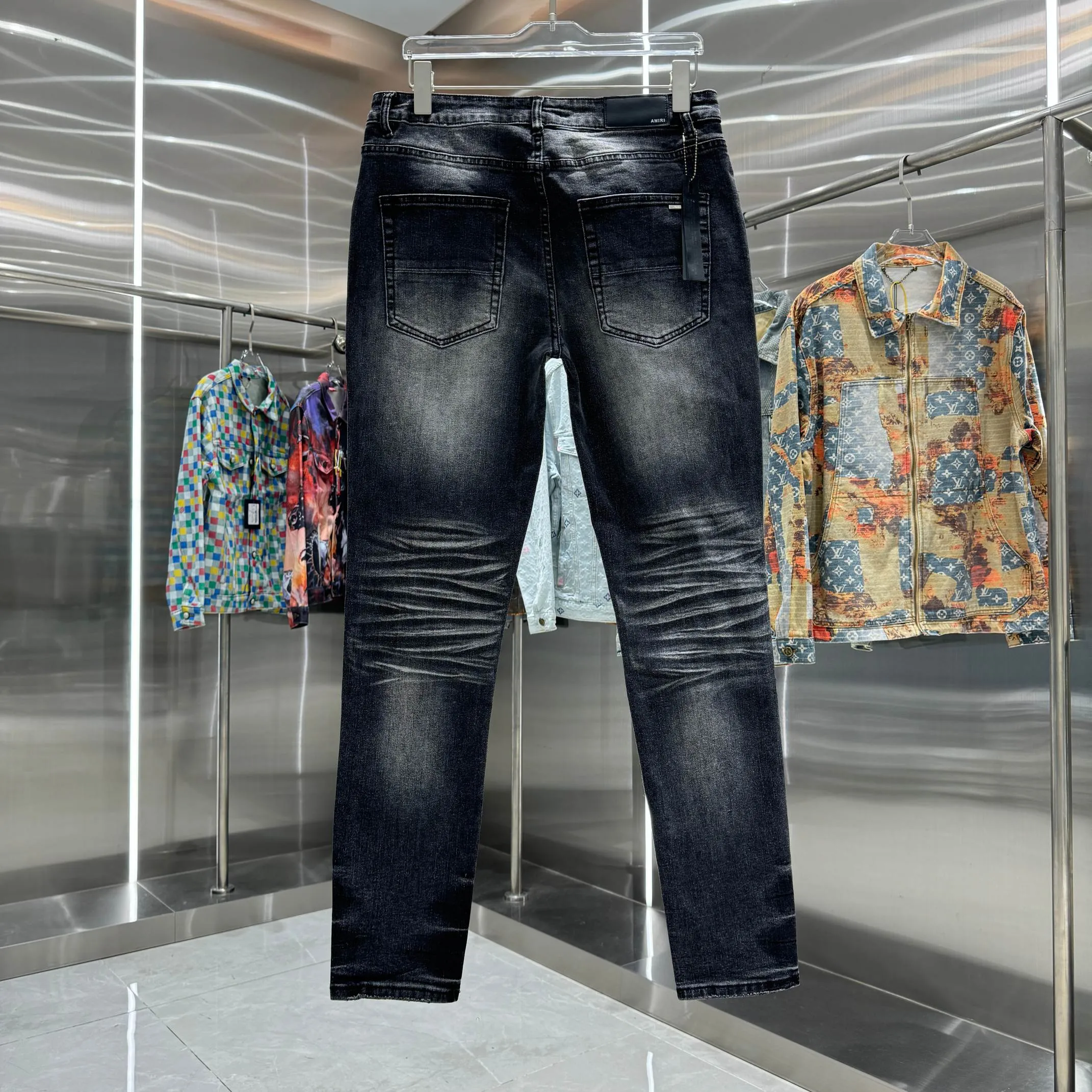 P290 Amiri ripped craft street fashion slim fit stretch jeans Color Black Size 30 32 34 36 38