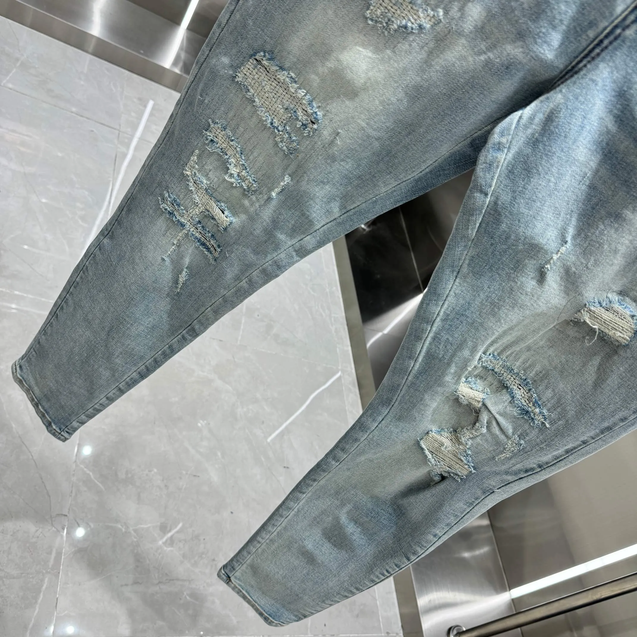 P290 Amiri ripped street fashion slim fit stretch jeans color blue size 30 32 34 36 38