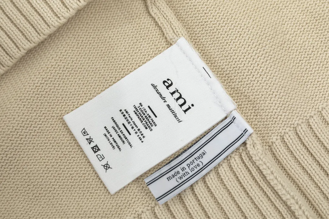CYA38# 2022 spring and summer new Ami de Coeur macaron love jacquard v-neck sweater, same style for men and women. Color: black, white, light pink, light green, apricot. Size: S-XL