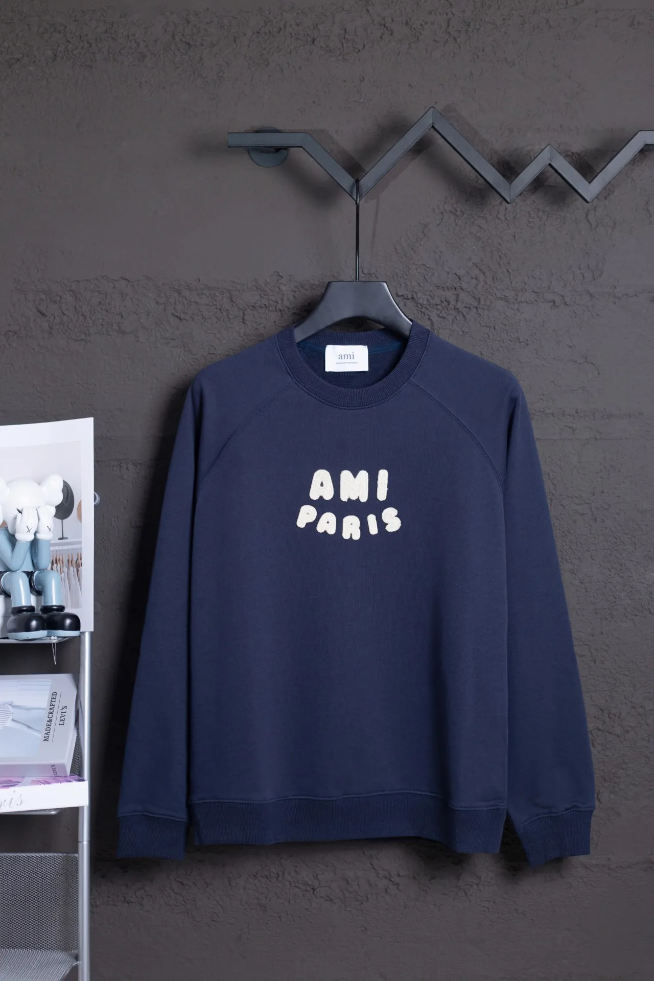 P160 AMI 25 autumn and winter new classic eight-letter custom stamp, customized 360g pure cotton fabric, high version, new main wheat, washed wheat, same style for men and women, color: royal blue, size: S-XL