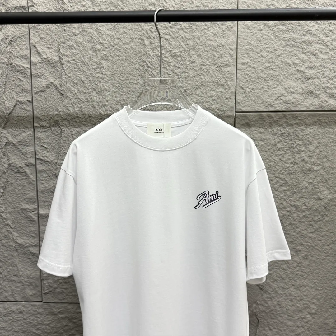 🅿️180 Ami* 2025 spring and summer new style Ami letter embroidery customized double yarn plain cotton fabric short-sleeved T-shirt for men and women Color: black white floral gray Size: S (90-130 pounds) M (120-150 pounds) L (140-165 pounds) XL (160-180 pounds) XXL (180-210 pounds)