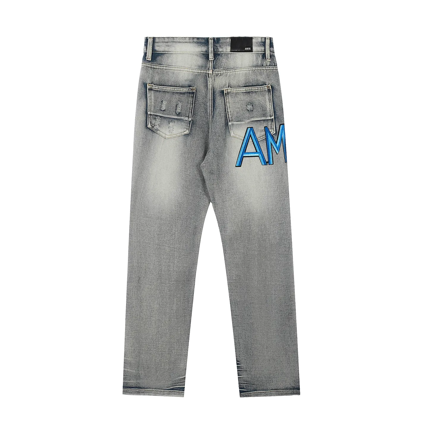 #M28 P168💰 Amiri classic embroidered patched leather ripped letter skinny jeans. Slim skinny jeans. Produced by a major washed factory. Full of high-end. Partial damage to the knees and patchwork design. Already used as a facade design. Leather waist nameplate. The focus of this style is not on the washing, but on the shape and version of the damage. The secret lies in the craftsmanship of the master. The cost of post-processing, grinding, cutting, etc. is far beyond the cost of assembly line products. Color: Picture color Size: 30-32-34-36