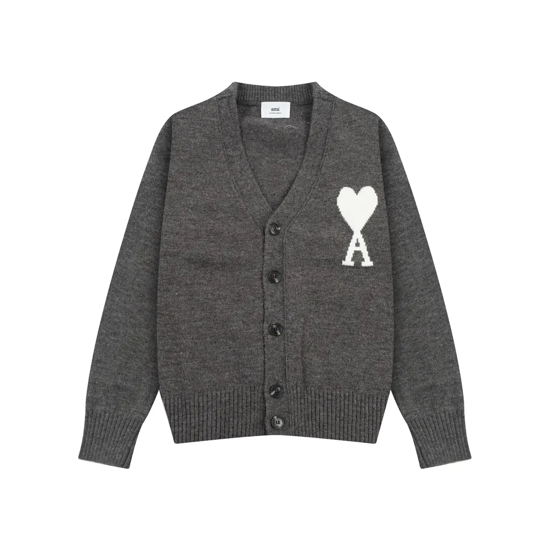 A8129# AMI Paris 2024 new autumn and winter new color big love alpaca blended soft and waxy knitted cardigan cloud sweater jacket Oversize version for men and women Color: ice blue light yellow light pink purple gray apricot turmeric dark gray turquoise dark purple Size: S-XL
