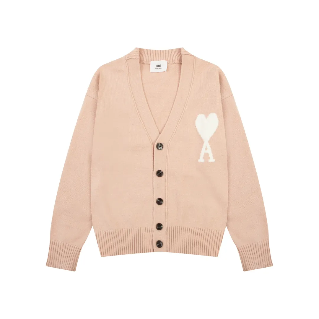 A8129# AMI Paris 2024 new autumn and winter new color big love alpaca blended soft and waxy knitted cardigan cloud sweater jacket Oversize version for men and women Color: ice blue light yellow light pink purple gray apricot turmeric dark gray turquoise dark purple Size: S-XL