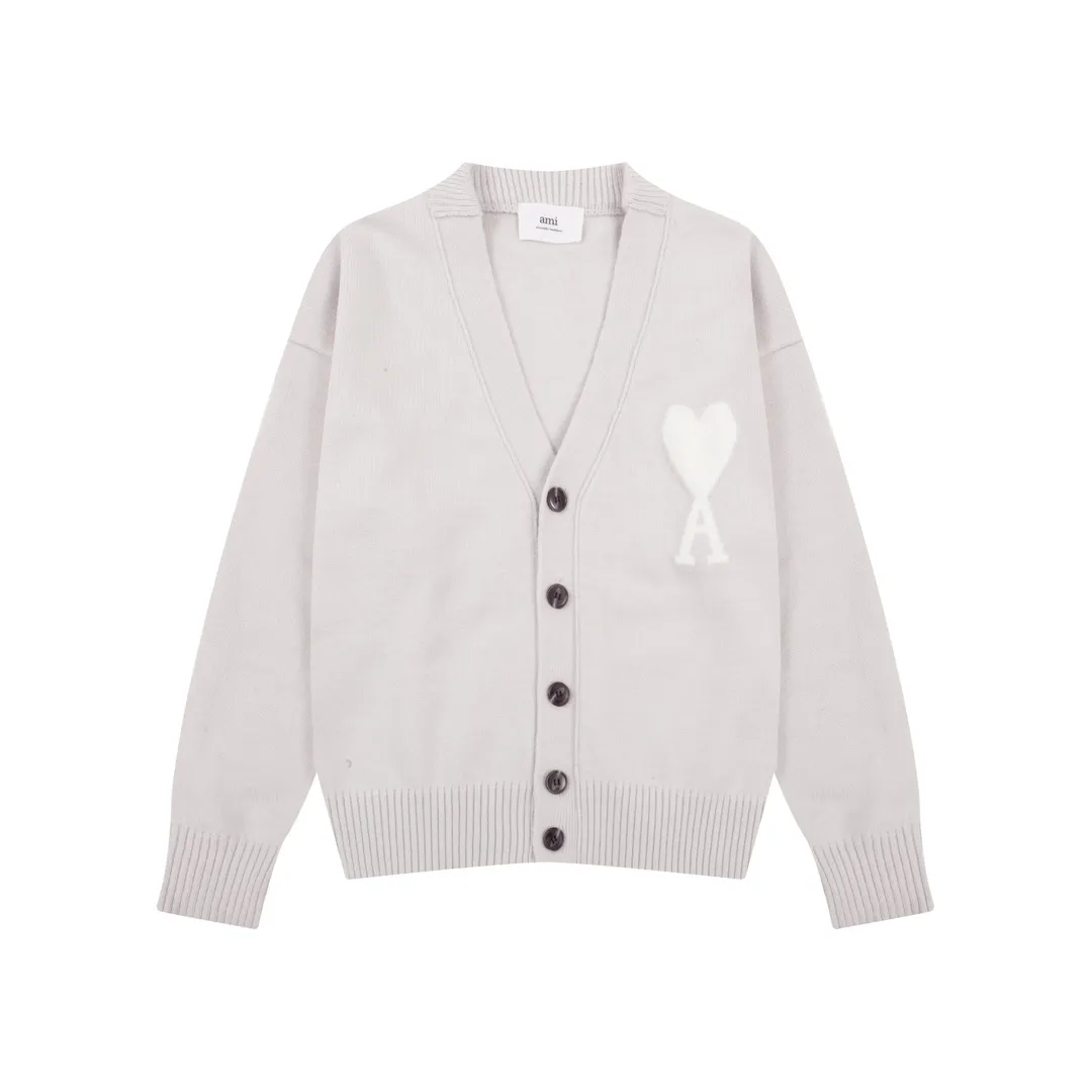 A8129# AMI Paris 2024 new autumn and winter new color big love alpaca blended soft and waxy knitted cardigan cloud sweater jacket Oversize version for men and women Color: ice blue light yellow light pink purple gray apricot turmeric dark gray turquoise dark purple Size: S-XL