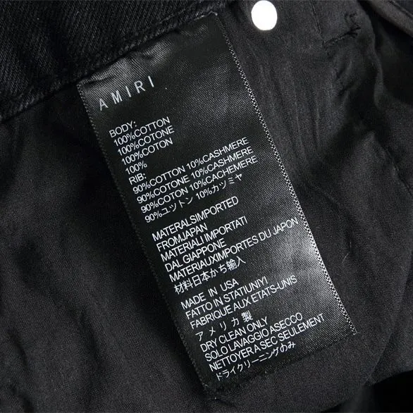 #M57 P168💰 AMIRI patch embroidery jeans trousers AMIRI high street basic ripped tight elastic jeans trousers amiri brand jeans break the production process and cutting of the original jeans, the fabrics are softer and more comfortable Hand-sewn collar label Customized logo buttons Genuine leather tag Color: Picture color Size: 30-32-34-36