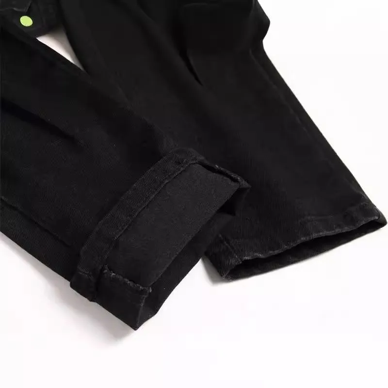 #M57 P168💰 AMIRI patch embroidery jeans trousers AMIRI high street basic ripped tight elastic jeans trousers amiri brand jeans break the production process and cutting of the original jeans, the fabrics are softer and more comfortable Hand-sewn collar label Customized logo buttons Genuine leather tag Color: Picture color Size: 30-32-34-36
