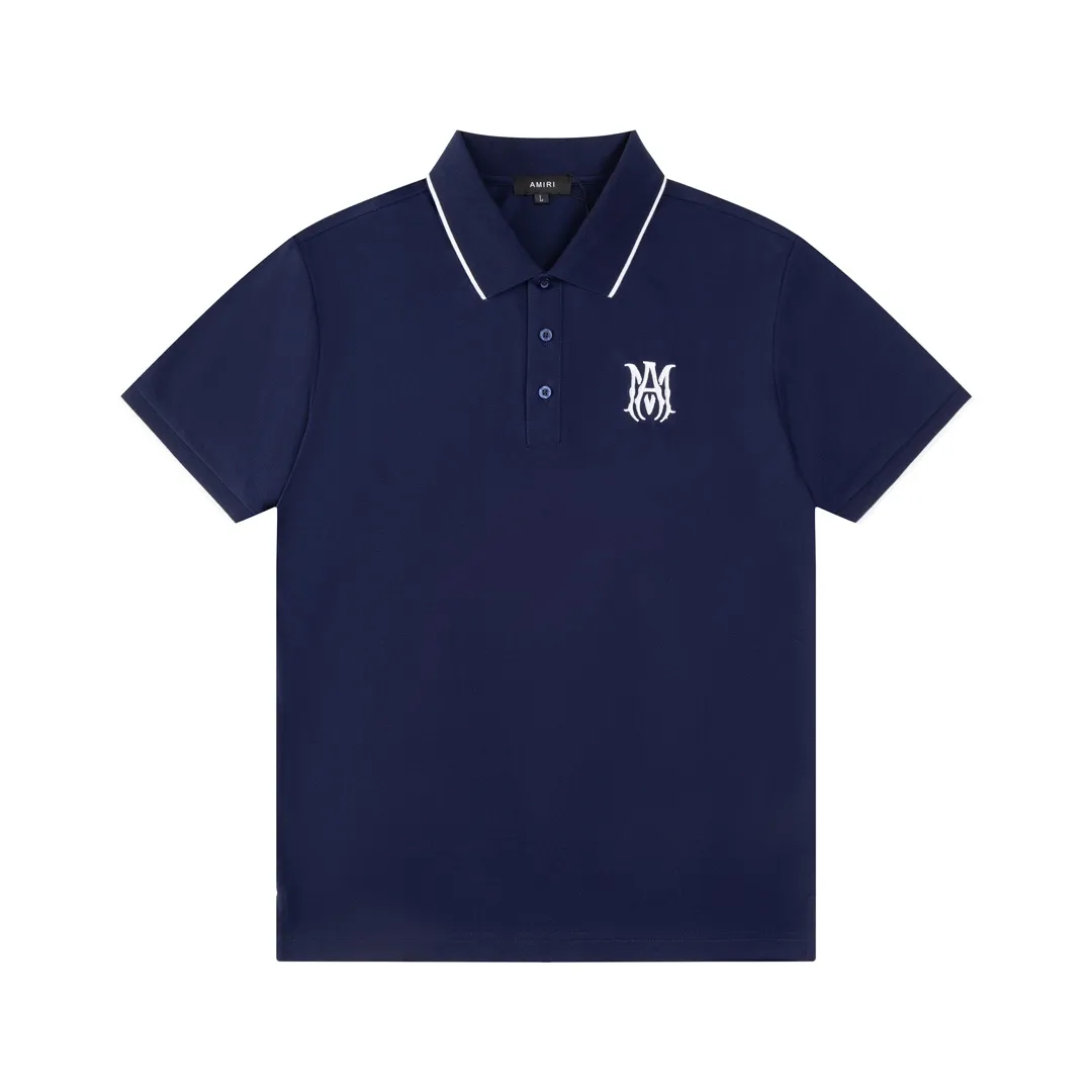 P180 AMIRI/Amiri, the American fashion brand's 2025 spring and summer Polo shirt, the same style is sold at the counter, customized fabrics, excellent texture, contrasting color splicing, ready-made clothes with stylish drapes, comfortable to wear and skin-friendly, heavy workmanship to create the original logo, complete three labels, excellent upper body effect, original purchase, a must-have for men's wardrobe. Color: royal blue Size: M-3XL
