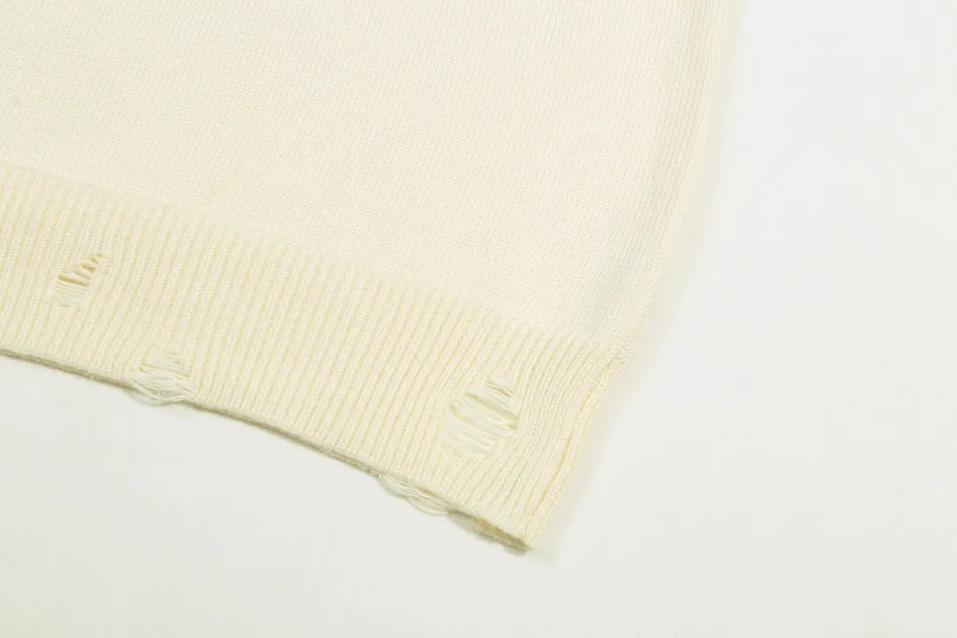 P280 AMIRI New Letter Logo Jacquard Tassel Destroyed Hole Sweater Color: White Black Size: S M L XL XXL